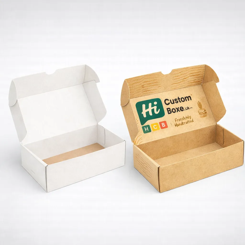 Two sturdy white two-piece boxes with lids, including one featuring custom red panini branding. class=